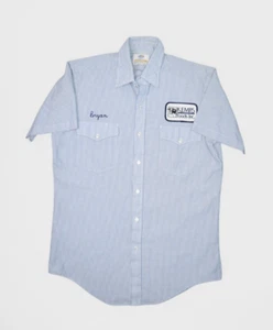 Vintage Riverside Shirt Mens 15.5 80s Workwear Hickory Stripe Chain Stitch USA - Picture 1 of 7