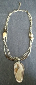 Chico’s ~ HEAVY 22" SILVER CHAIN with ASSORTED BEADS and ABALONE PENDANT ~ NEW - Picture 1 of 4