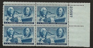 US Scott #947, Plate Block #23597 1947 Stamp Centenary 3c FVF MNH Upper Right - Picture 1 of 1