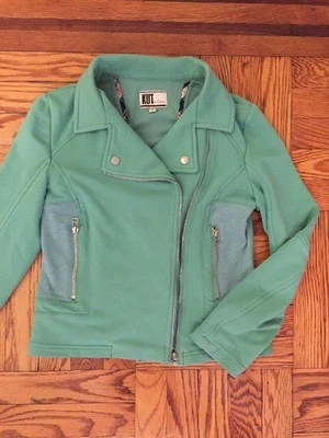 KUT FROM THE KLOTH Fitted Jersey Moto Jacket Green Size S Orig. $168 NEW - Image 1 of 4