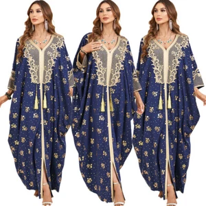 Women Batwing Sleeve Maxi Dress Muslim Abaya Kaftan African Dashiki Loose Robe - Foto 1 di 14
