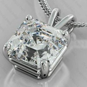 3.15 Ct Asscher Cut Moissanite No Chain Solitaire Pendant 14k White Gold Plated - Picture 1 of 10