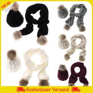 2015 Winter Warm Knitted Hat Set Women Thicken Faux Fur Hat Scarf-98035