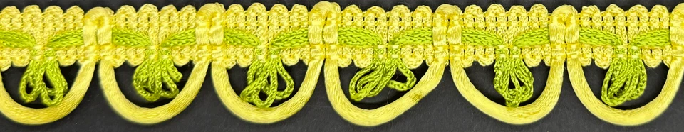 1" Yellow Green Rattail Loop Fabric Fringe Trim 12 Yards Upholstery Trimming - Image 1 of 1