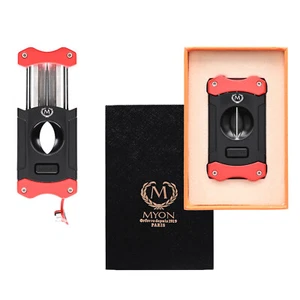 Myon Cigar Cutter V Piercer Humidor Acero Inoxidable Negro/Rojo - Imagen 1 de 2