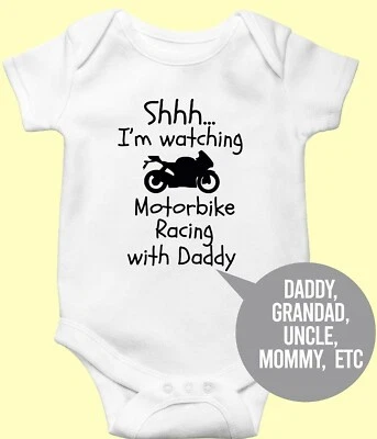Im watching Motorbike Racing with Daddy Babygrow Baby Boy Girl Vest Dad Fun