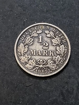 1917 F German Empire SILVER 1/2 Mark Coin **Lower Mintage SCARCE Coin** - Image 1 of 2