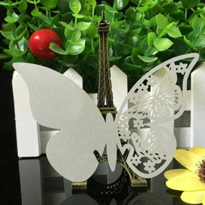 50x Mariposa Mesa Marca Corte Láser Copa de Vino Nombre Lugar Tarjeta Boda Elegante Decoración Foto 1 de 4