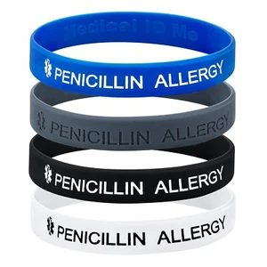 4 PACK Penicillin Allergy Wristbands 2 SIZES Awareness Bracelet Medical Alert UK - Picture 1 of 5