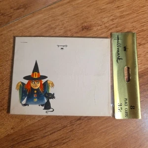 8 Vintage Hexe schwarze Katze Halloween Punze Tischkarten klappbar - nie benutzt - Bild 1 von 4