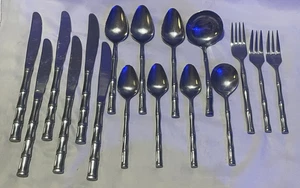 Vintage Lifetime Stainless Bamboo Pattern - 17 Pieces - Forks Spoons Knives - Picture 1 of 6