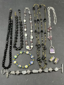 Lot Of 8 Pc Glass Stone Bead Etc Jewelry Necklaces Bracelets Earrings - Picture 1 of 14
