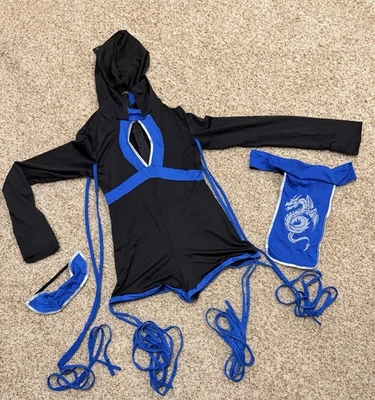 Fashion Nova Women’s Dragon Ninja 3 Piece Set Costume Size M Black/Blue - Image 1 of 4