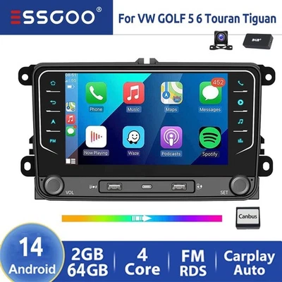 DAB+ Camera CarPlay Autoradio Android 14 Per VW GOLF 5 6 Passat Polo GPS Navi BT - Immagine 1 di 4