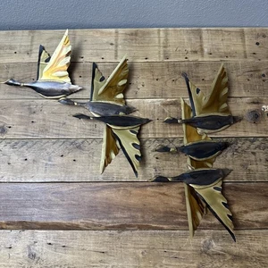 Vintage MCM Metall brutalistischer Stil fliegende Gänse/Ente/Wandbehang Set 60er Wohndeko - Bild 1 von 8