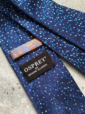 Corbata de seda para hombre OSPREY of LONDON - azul marino con patrón de puntos geométricos azul claro Foto 1 de 4