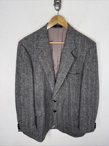 Vintage Harris Tweed Men’s Sport Coat 46R Gray Herringbone 100% Wool Scotland - Picture 1 of 8