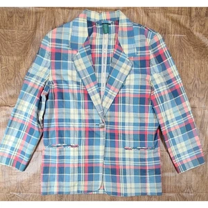 Blazer clásico vintage Hunt Club de lino/algodón a cuadros preppy talla 10 para mujer - Imagen 1 de 13