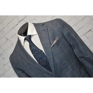 Jos A Bank Blazer Sportscoat Mens Size 43 Reg 2Btn Silk Wool Linen Blue Plaids - Picture 1 of 10
