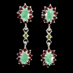 925 Sterling Silver Earrings Oval Emerald 5x3mm Rhodolite Gemstone Jewelry - Picture 1 of 13