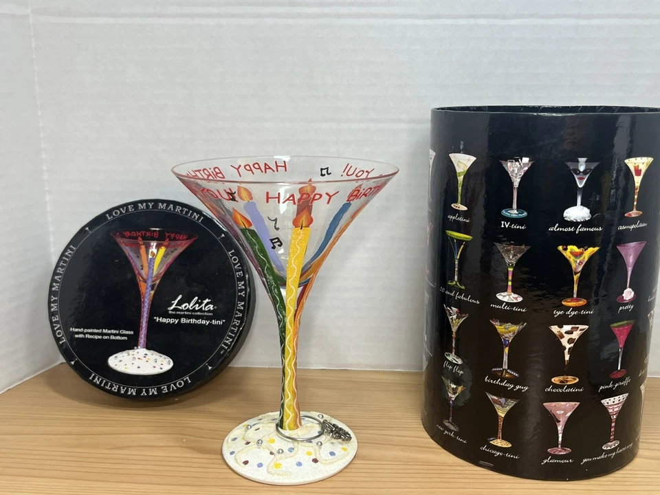 Lolita by Santa Barbara 7 Oz Hand Painted Happy Birthday Tini Martini Glass