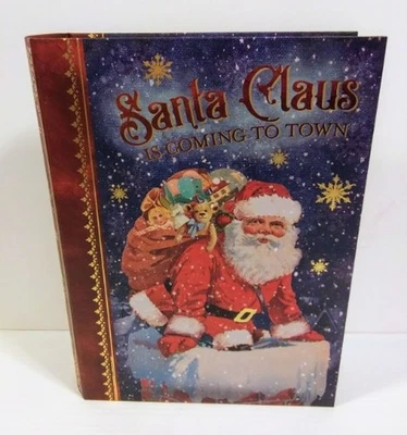 Caja de almacenamiento de recuerdo de vacaciones libro de imitación mediano Santa Claus Is Coming Town nueva Foto 1 de 4