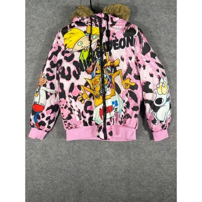 Members Only x Nickelodeon Pink Leopard Print Cartoon Puffer Jacket Coat Sz Med - Image 1 of 4