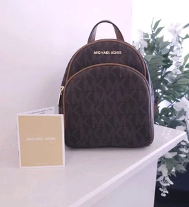 Michael Kors Rhea Mini Backpack Brown Logo Rucksack - Picture 1 of 9