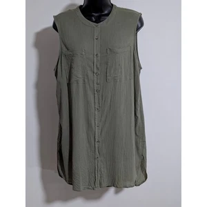 Merona Cotton Sleeveless Button Down Tunic Top with Pockets Olive Green XL - Picture 1 of 6