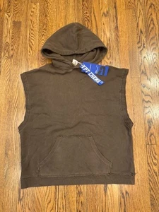YPT CHENG Brown Sleeveless Brown Hoodie Sweatshirt Front Pocket Mens Size L - Picture 1 of 4