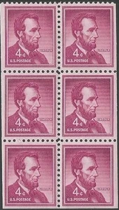 Booklet Pane of 6 stamps - Scott 1036b - 4 cent - Lincoln - 1958 - MLH - Picture 1 of 1