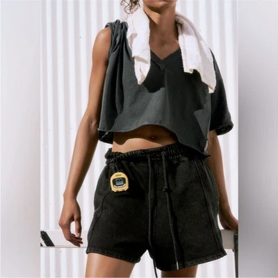 NWT Free People FP Movement Sprint to the Finish Cozy Shorts Black Pockets XS - Image 1 of 4