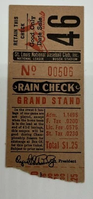 1960 Cardinals Ticket Hank Aaron 200 HR 7/3 -2HR/21 YR/LL 126 RBI Braves GM 46⚾️ - Image 1 of 3