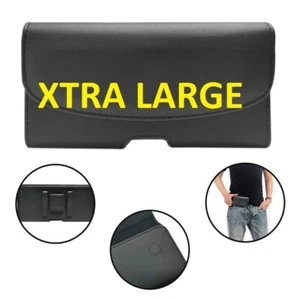 XTRA LARGE LEATHER RUGGED CELL PHONE HOLDER HOLSTER CLIP BELT CARRYING CASE - Picture 1 of 12