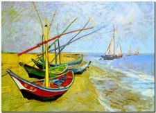 Vincent Van Gogh CANVAS ART PRINT Fishing boats on the Beach 24"X 16"