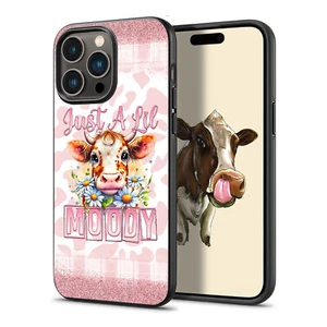 Pink Cow Print Baby Cow Just a Little Floral Moody Phone Case For iPhone Samsung - Picture 1 of 6