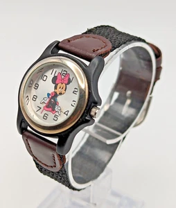 Disney Minnie Mouse Girls Watch Moving Hands Brown Canvas Band New Battery - Picture 1 of 9