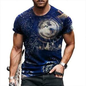 T-Shirt Men Fashion Blue Planet Graphic Fitness Short Sleeve Casual Soft Tee Top
