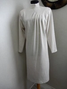 Vintage 80er Herman Marcus Dallas Haferflocken Farbe Doppelstrick LS Kleid mit Falten Gr. 6 - Bild 1 von 5