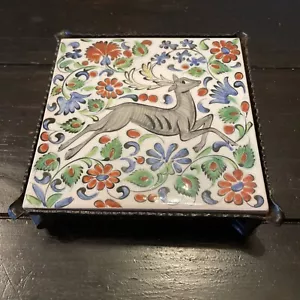 Vintage Trivet Ikdros Pottery Rhodes Greece Handmade 6x6 Inches Wide 1.5” Tall - Picture 1 of 8