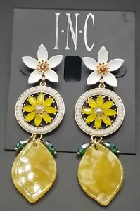 INC INTERNATIONAL FLOWER & LEMON GOLD TONE MIXED STONE STATEMENT EARRINGS JLY58 - Picture 1 of 15