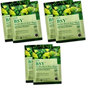 6X BSY Noni Black Hair Magic Hair color shampoo (20ml x 6 Sachets Free Shipping - Picture 1 of 6