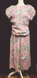 Vintage 80s Plaza South Floral Pink Embroidered top Dress Size 10 USA - Picture 1 of 8