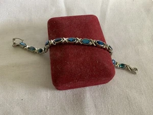 VINTAGE ABALONE CABOCHON OPALESCENT SJ BRACELET - Picture 1 of 8