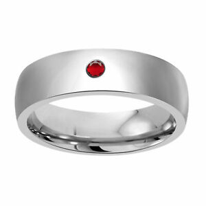 New Womens Solid Titanium Solitaire Ruby Dome Wedding Band Ring