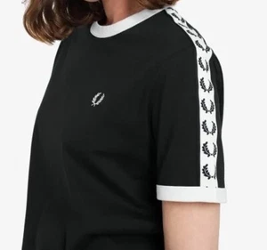 Fred Perry Taped Ringer T-shirt G6347 184 Black New With Tags Genuine - Picture 1 of 9