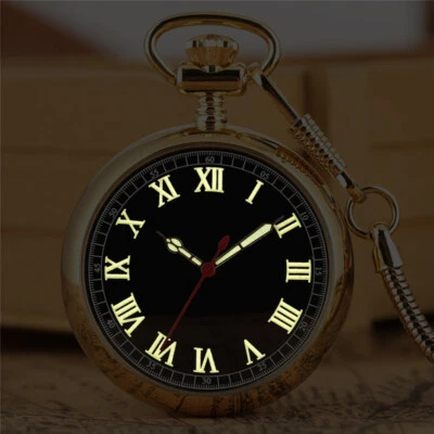 Men's Mechanical Pocket Watch Snake Chain Luminous Dial Watches Roman Numbers - Image 1 of 4