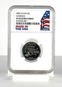 2002 S Clad State Quarter 25c- Louisiana - PF 69 Ultra Cameo Made in USA Flag - Picture 1 of 5