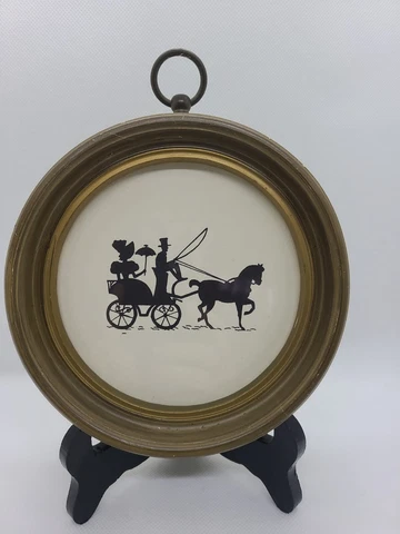 Vintage Silhouette Wall Hanging Victorian Couple Carriage Framed Cover