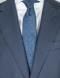Kiton Tie In Dark Blue With Brown Flowers And Herringbone Pattern - Picture 1 of 1
